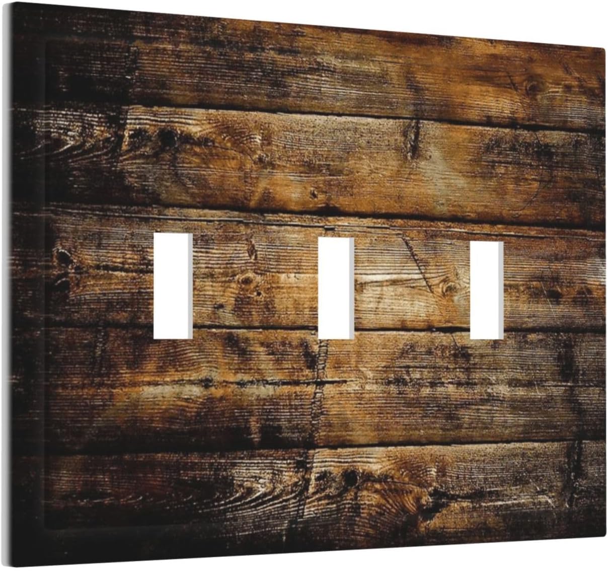 Placa interruptor madera rústica marrón envejecida 3