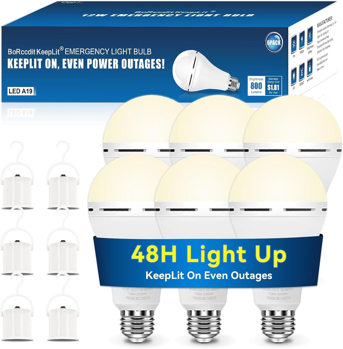 6 Bombillas LED Recargables 48h 12W Equiv 65W A19