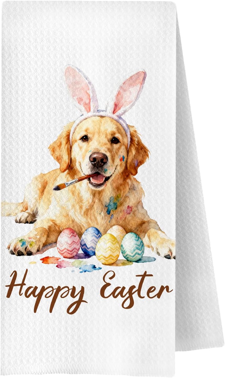 Toallas cocina decorativas huevo Pascua Golden Retriever