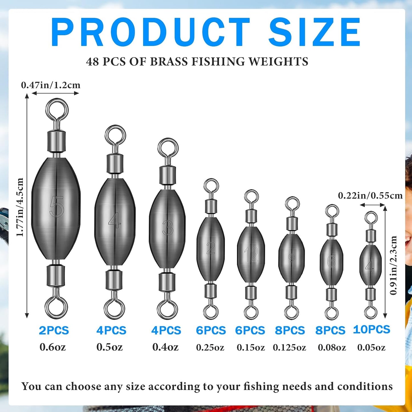 48 Pzas Plomos de Arrastre Giratorios Latón Pesca Salada