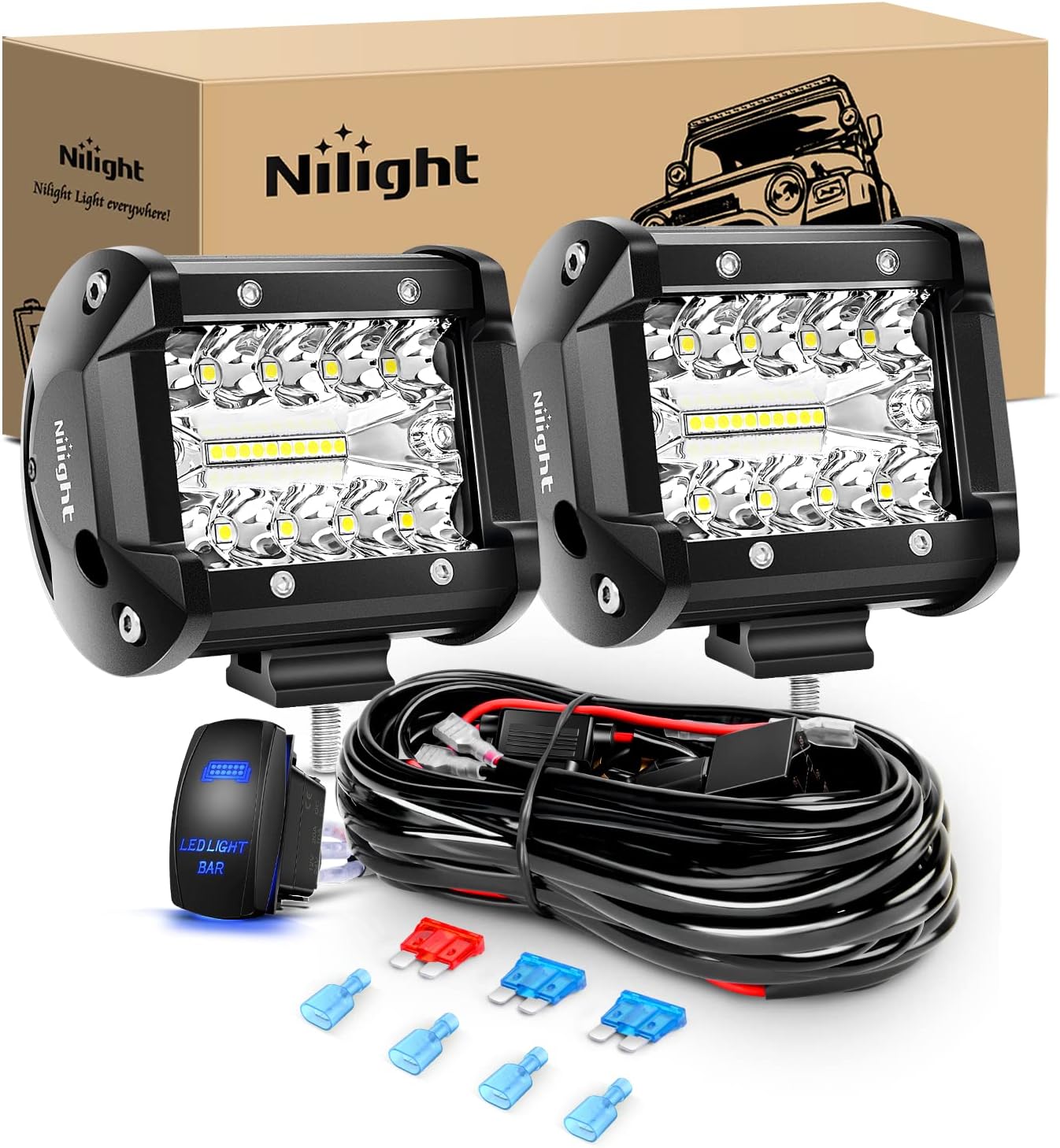 Barra luces LED 6000lm 4" 2 Pzas con interruptor