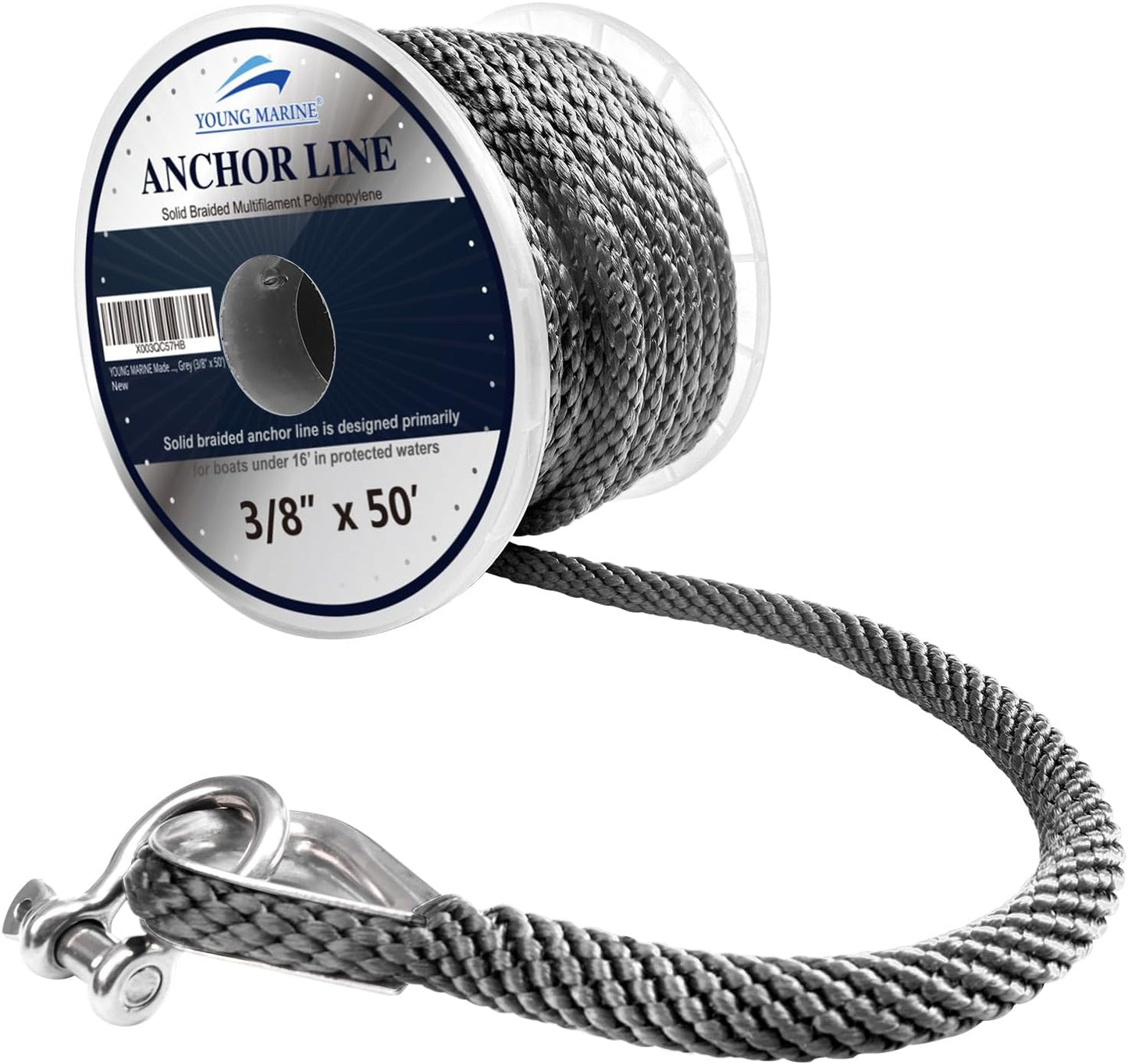 Cuerda anclaje trenzada 3/8" gris con grillete acero inox