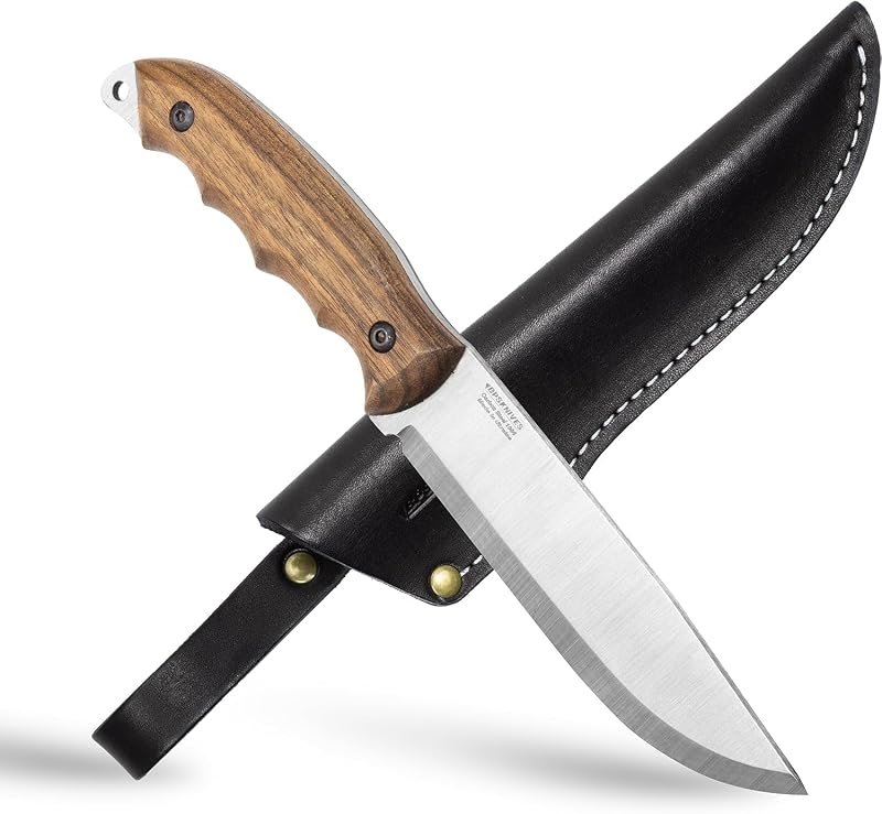 Cuchillo táctico zurdo acero carbono con funda cuero