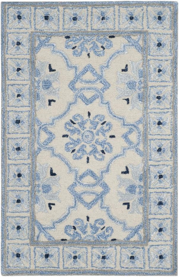 Alfombra Bella Collection 2'6x4' Marfil/Azul hecha a mano