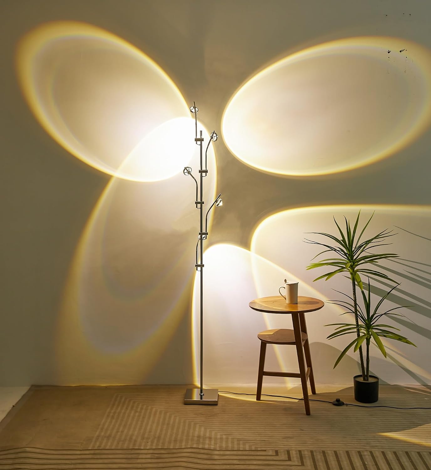 Lámpara pie puesta sol 5 cabezas LED ajustable moderna cromo