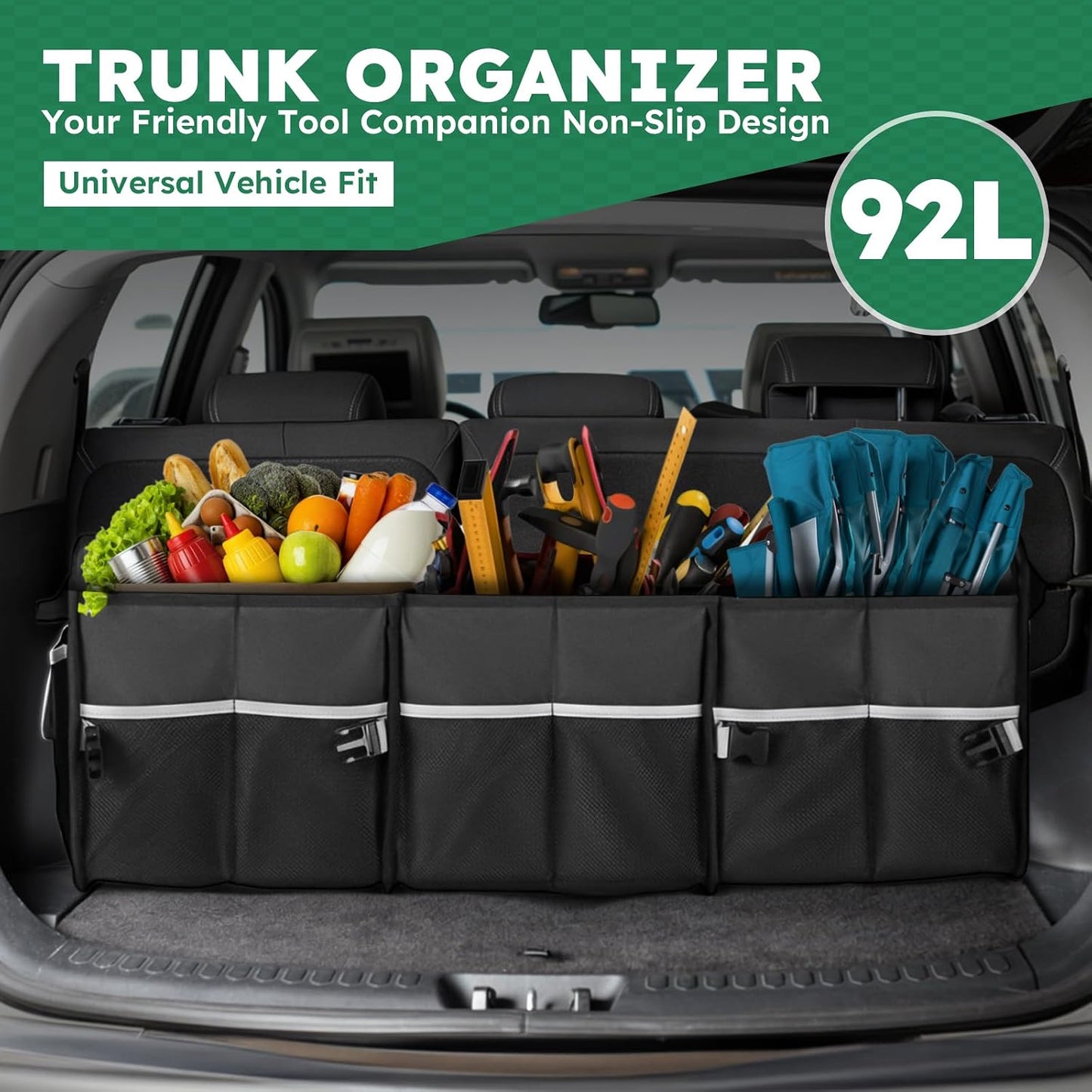 Organiz. maletero SUV sedán 600D impermeable con ganchos