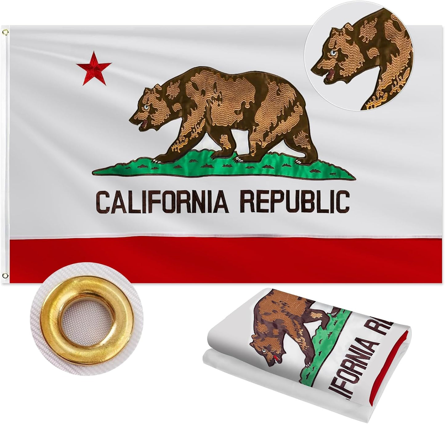 Bandera California 3x5ft doble cara tela 210D con oso