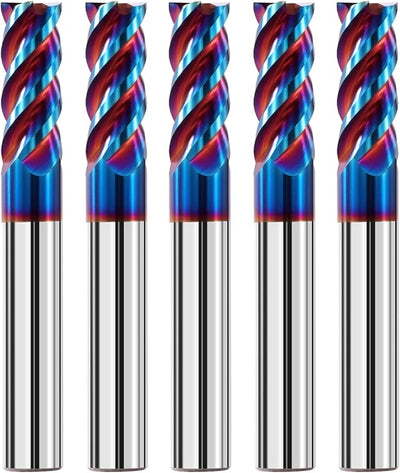 Set 5 fresas carburo 1/4 cuadrada 65HRC 4 flautas CNC acero inox