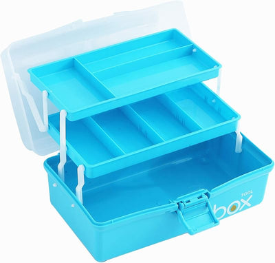 Caja plástico transparente 12pulg 3 capas asa azul
