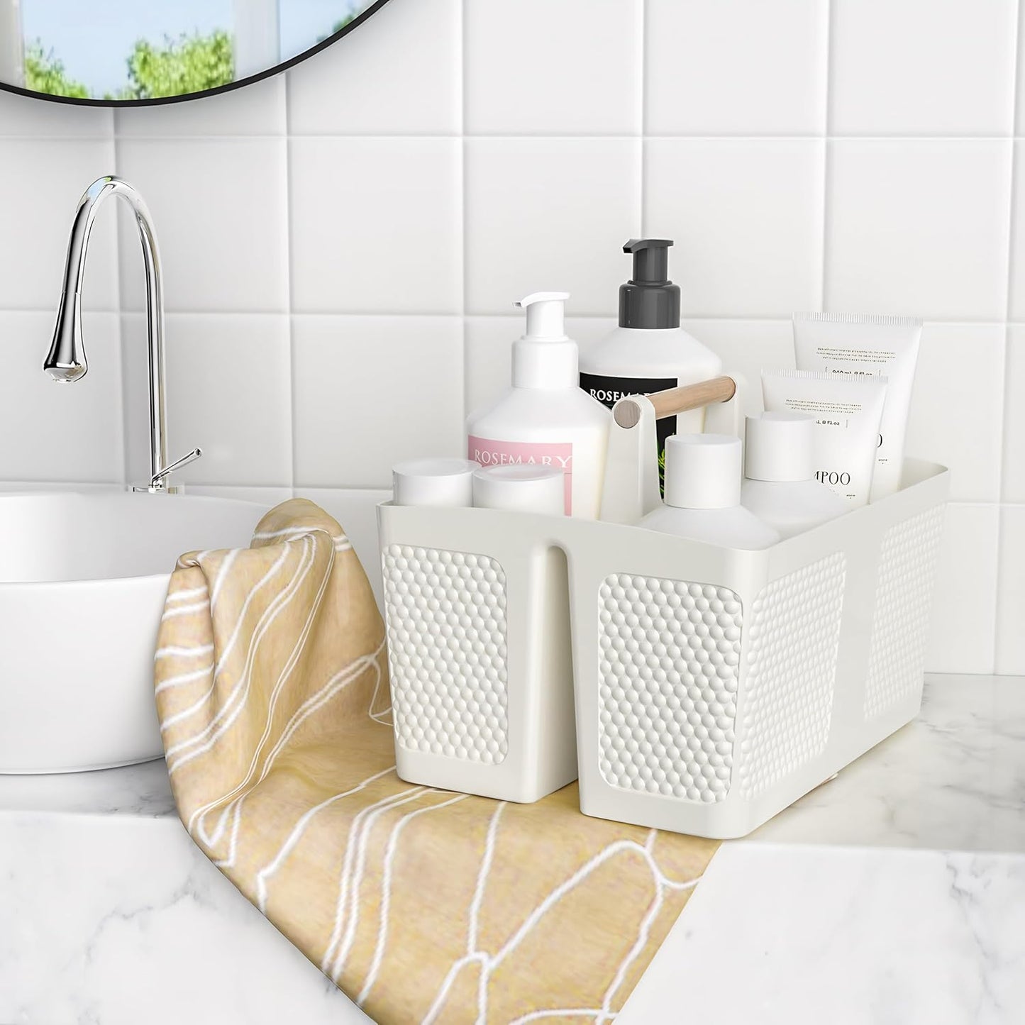 Organiz. ducha portátil con asa resistente al óxido blanco