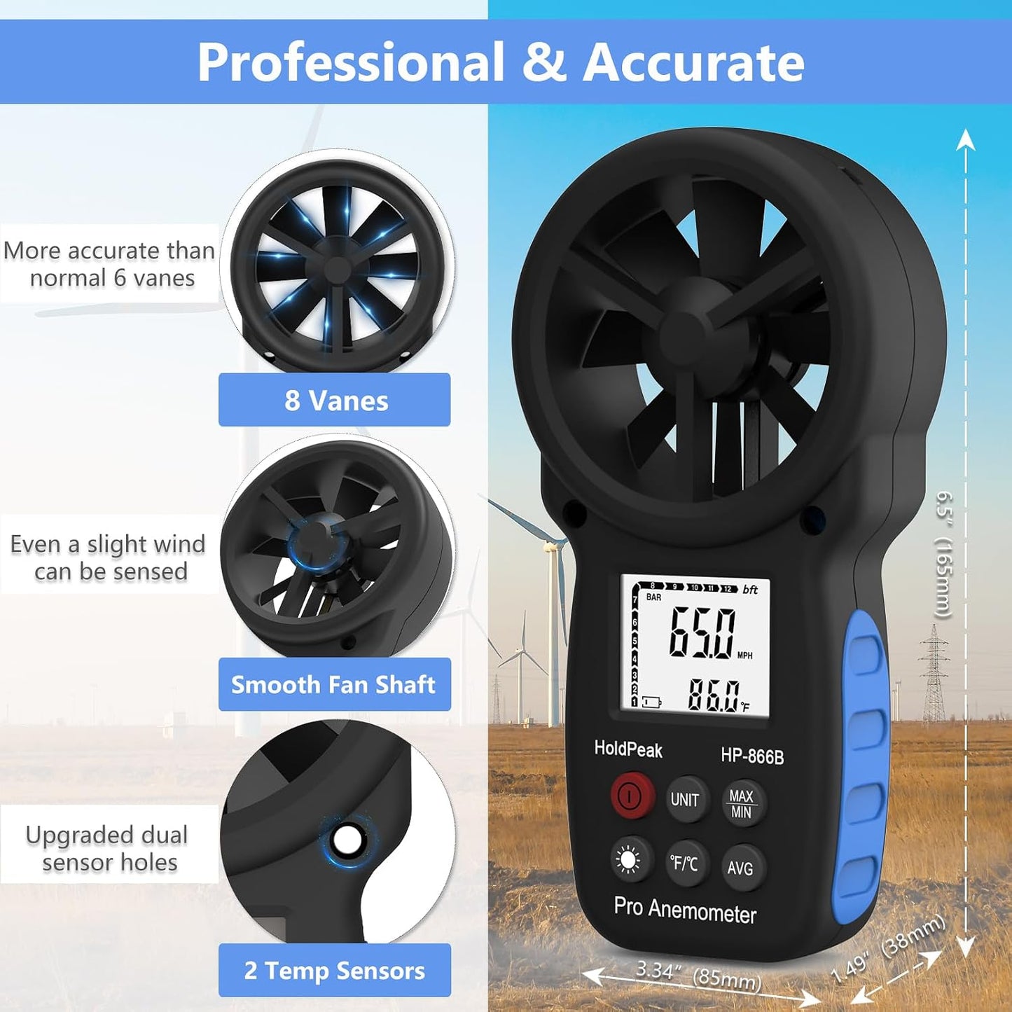 Anemómetro digital con trípode para HVAC y golf