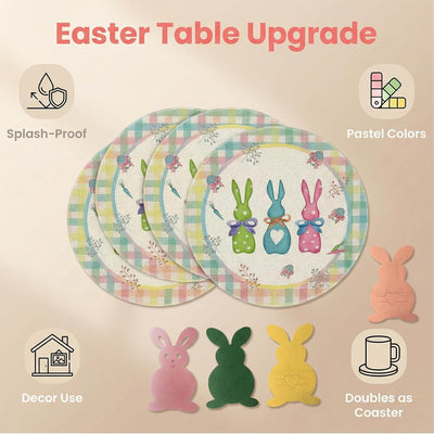 Set 4 manteles redondos Pascua 15pulg con lazo pastel