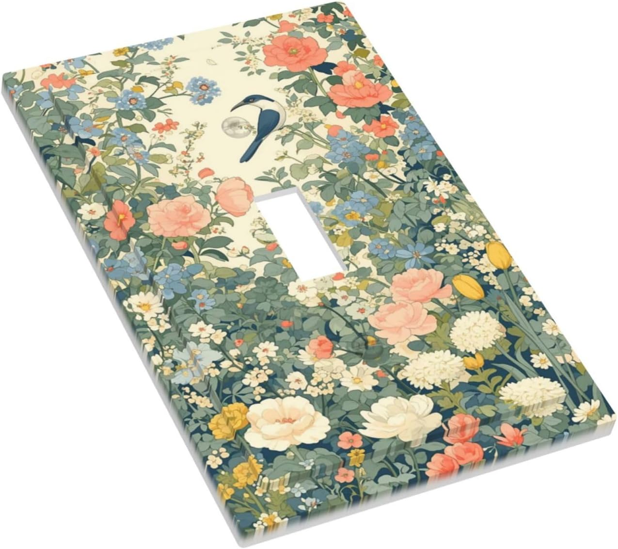 Placa interruptor decorativa con flores y pájaros