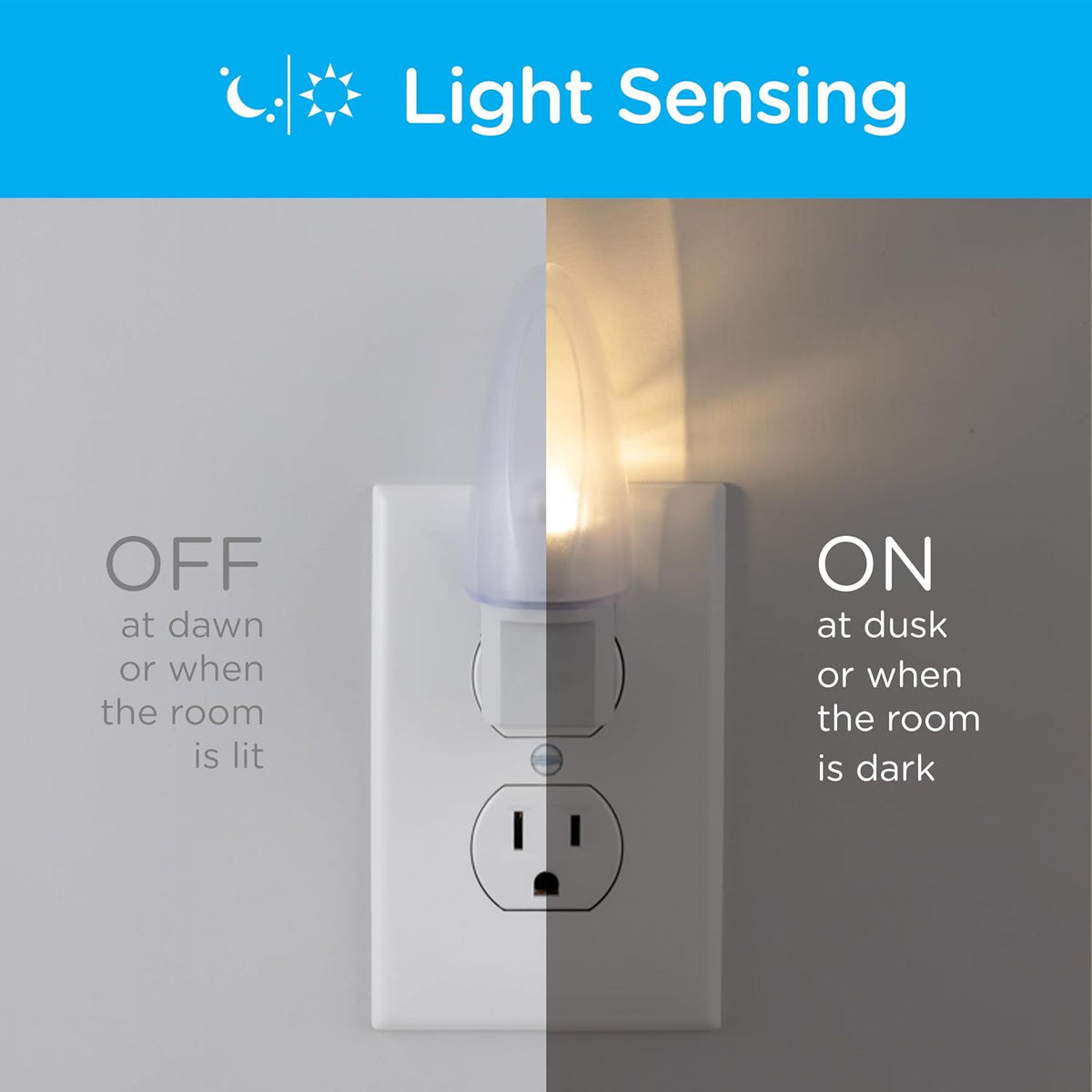 Luz Nocturna Led Enchufable Sensor Atardecer Amanecer Blanco Cálido