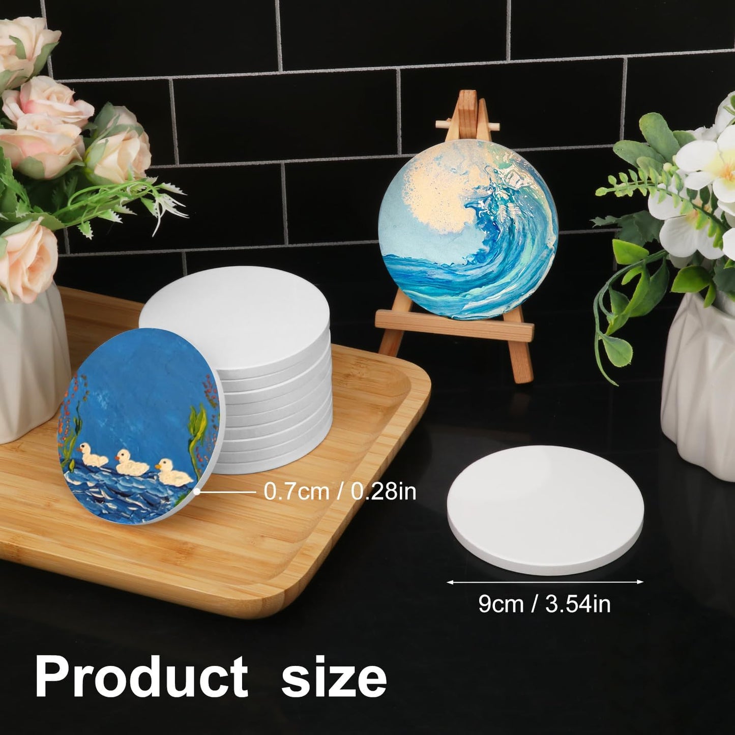 50 Posavasos Cerámica Blanca 3.54pulg Redondos Sin Esmaltar