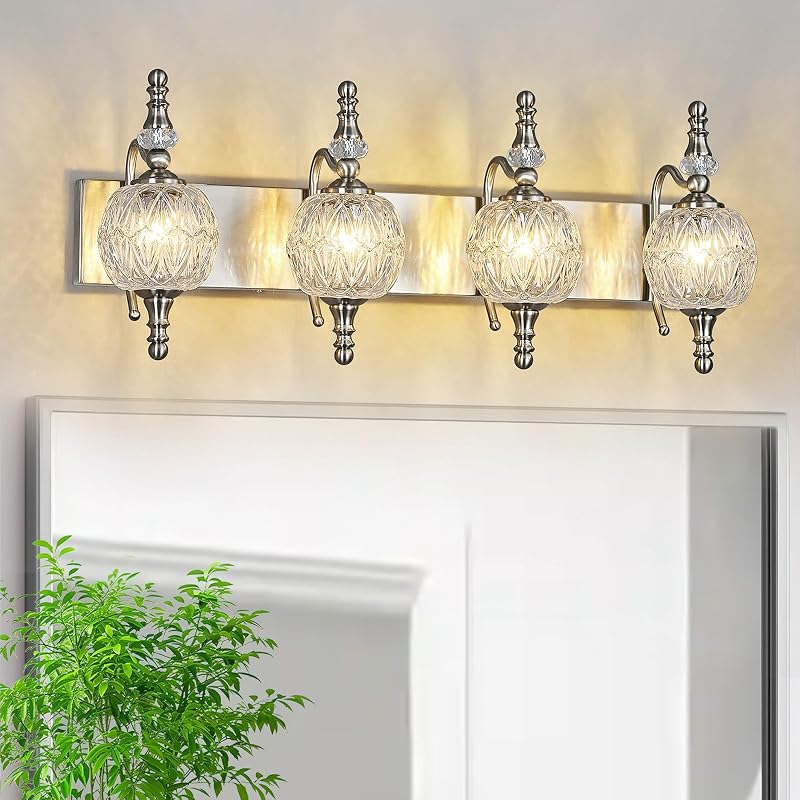 Luces tocad. baño cristal níquel cepillado 4 luces 28"