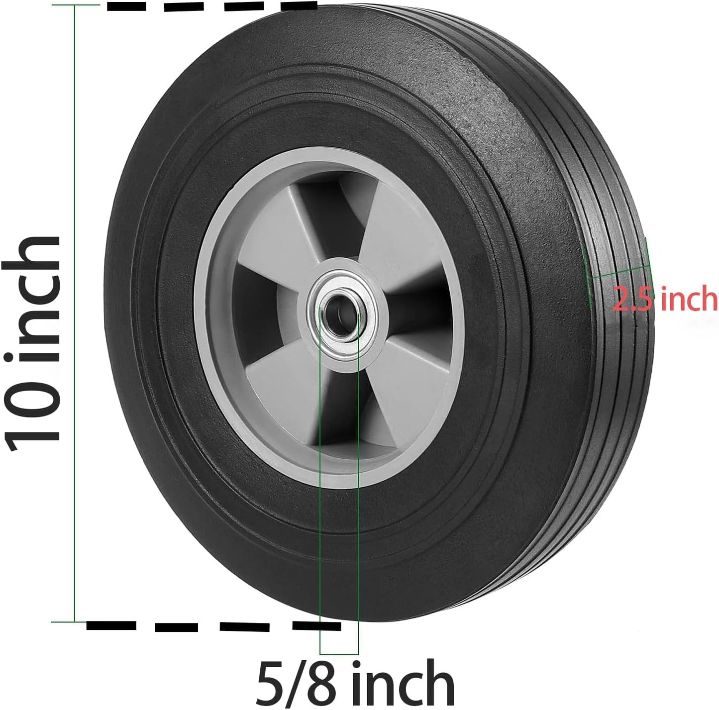 2 Ruedas Sólidas 10x2.5" Agujero 5/8" Capacidad 330lb