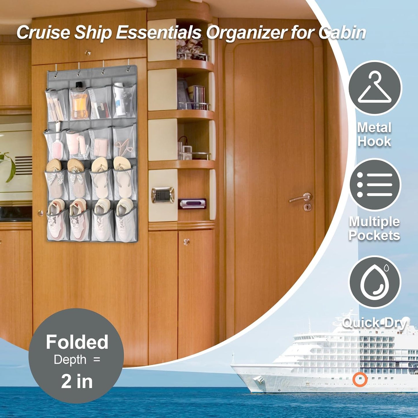 Organiz. puerta 16 bolsillos malla transparente plegable