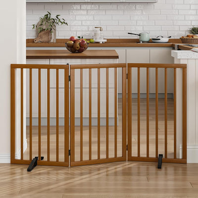 Puerta plegable para perros 32pulg 3 paneles nogal