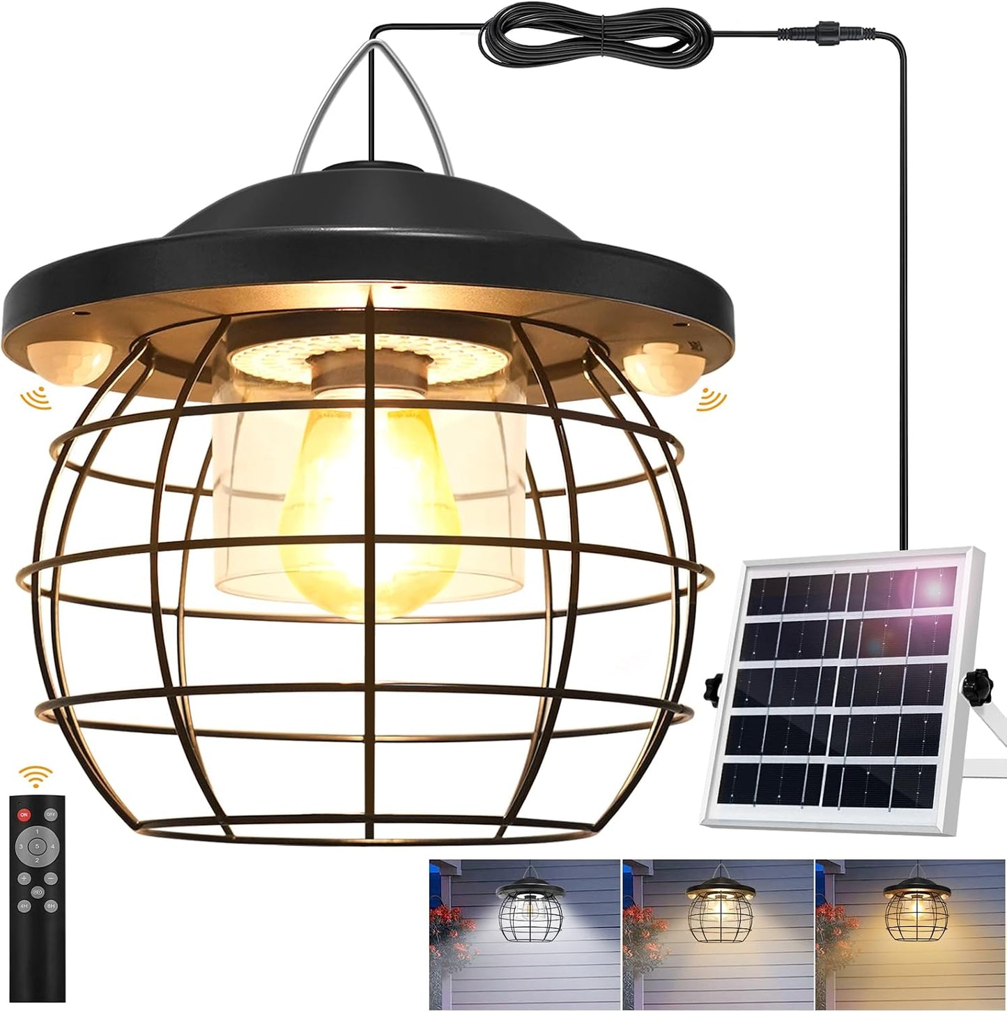 Lámpara colgante solar 3000lm exterior con 2 sensores retro