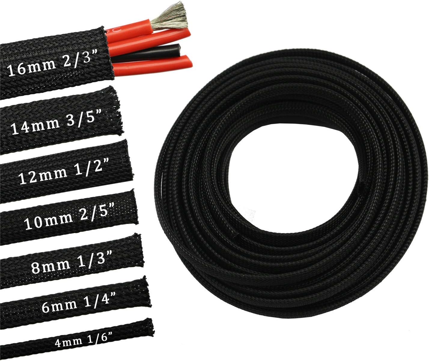 Funda cable alambre PET expandible 30ft 1/2pulg negro