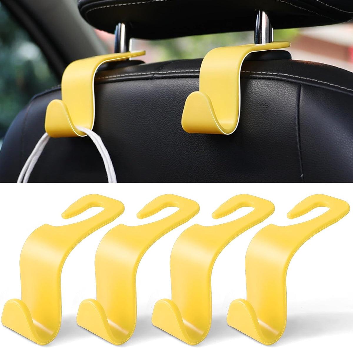 4 Pzas Gancho Asiento Auto Organizador Universal Amarillo
