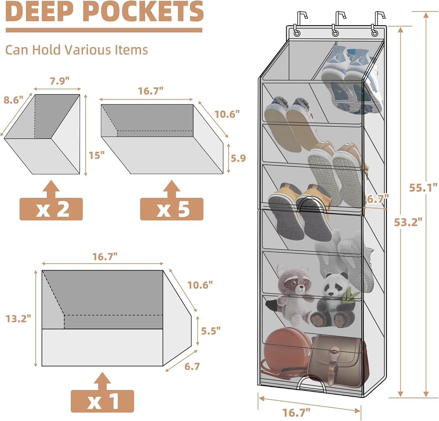 Organiz. zapatos colgar puerta 7 estantes negro