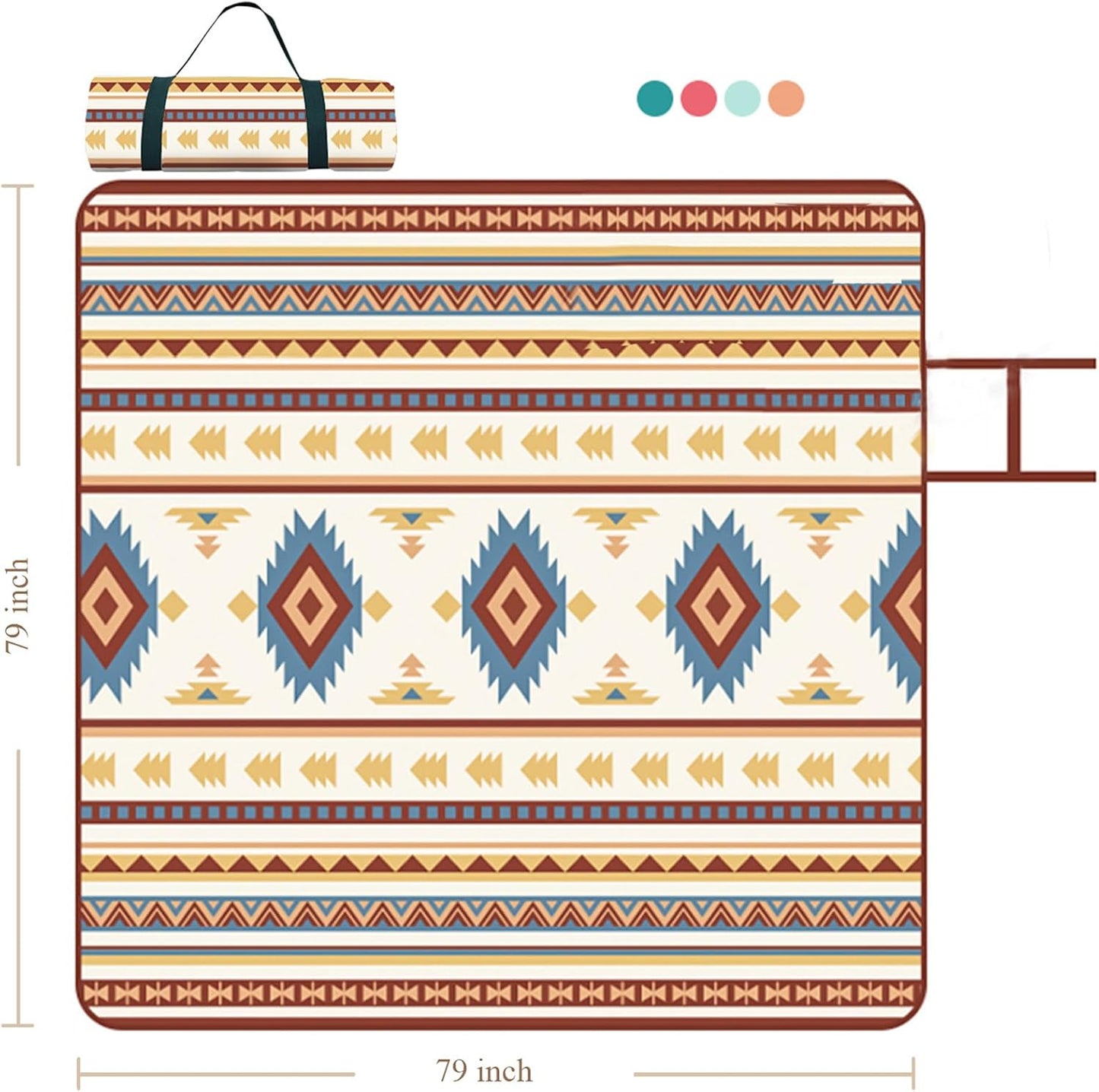 Manta picnic bohemio impermeable 79x79pulg extra grande