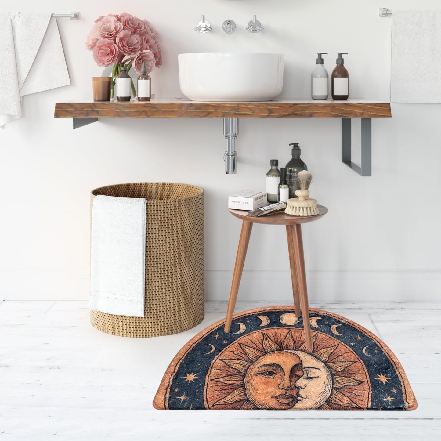 Tapete baño bohemio antiderrap amarillo pelo corto