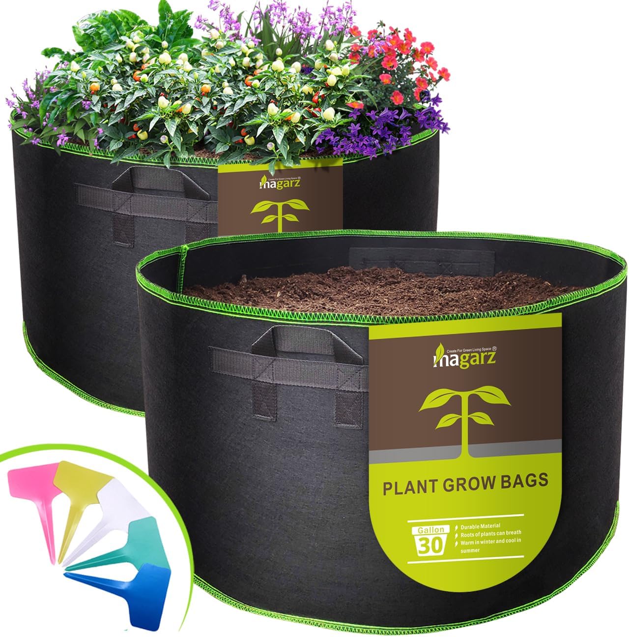 2 Pzas Macetas Tela 30gal para Jardín con Asa Negro