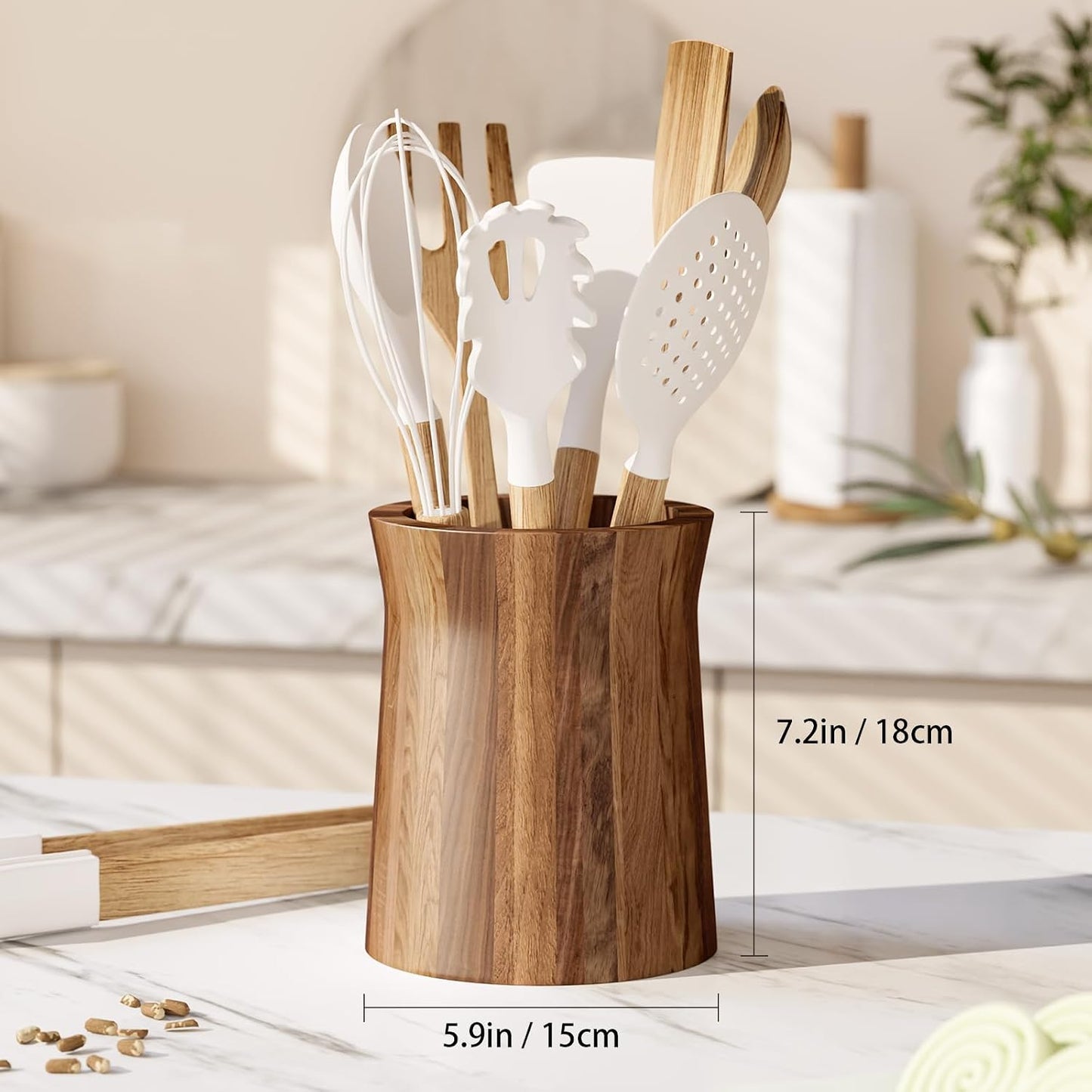 Soporte utensilios cocina 7.2pulg redondo madera negro mate
