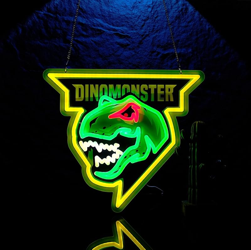 Letrero neón dinosaurio con interruptor para fiestas