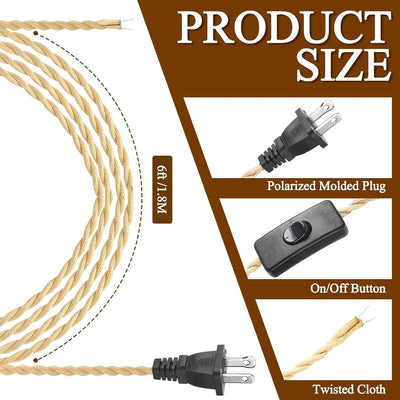 Cable lámpara tela trenzada con interruptor y enchufe 18 AWG
