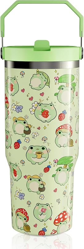 Vaso rana 30oz acero inox con pajita reutiliz.