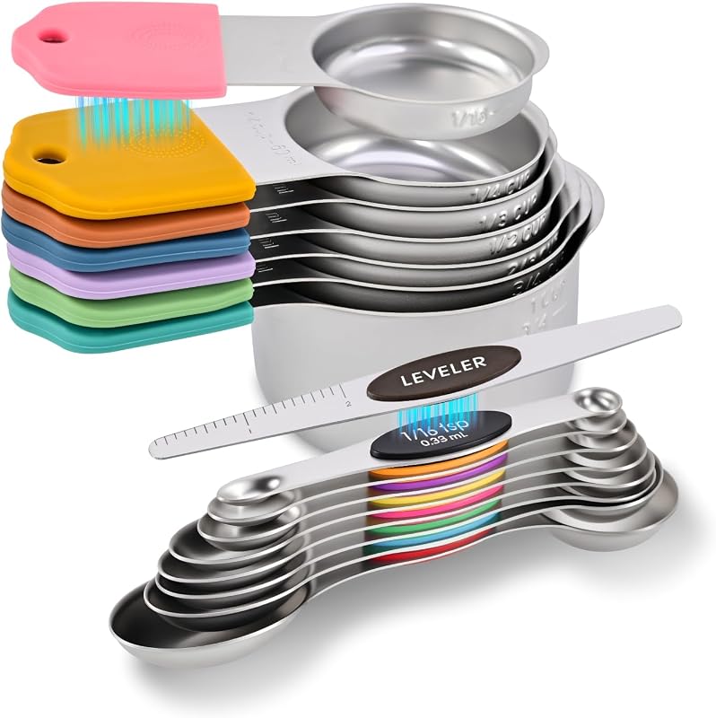 Set 7 Tazas y Cucharas Medidoras Magnéticas Acero Inox 18/8