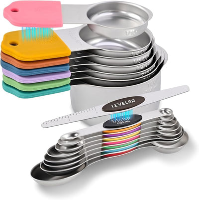 Set 7 Tazas y Cucharas Medidoras Magnéticas Acero Inox 18/8