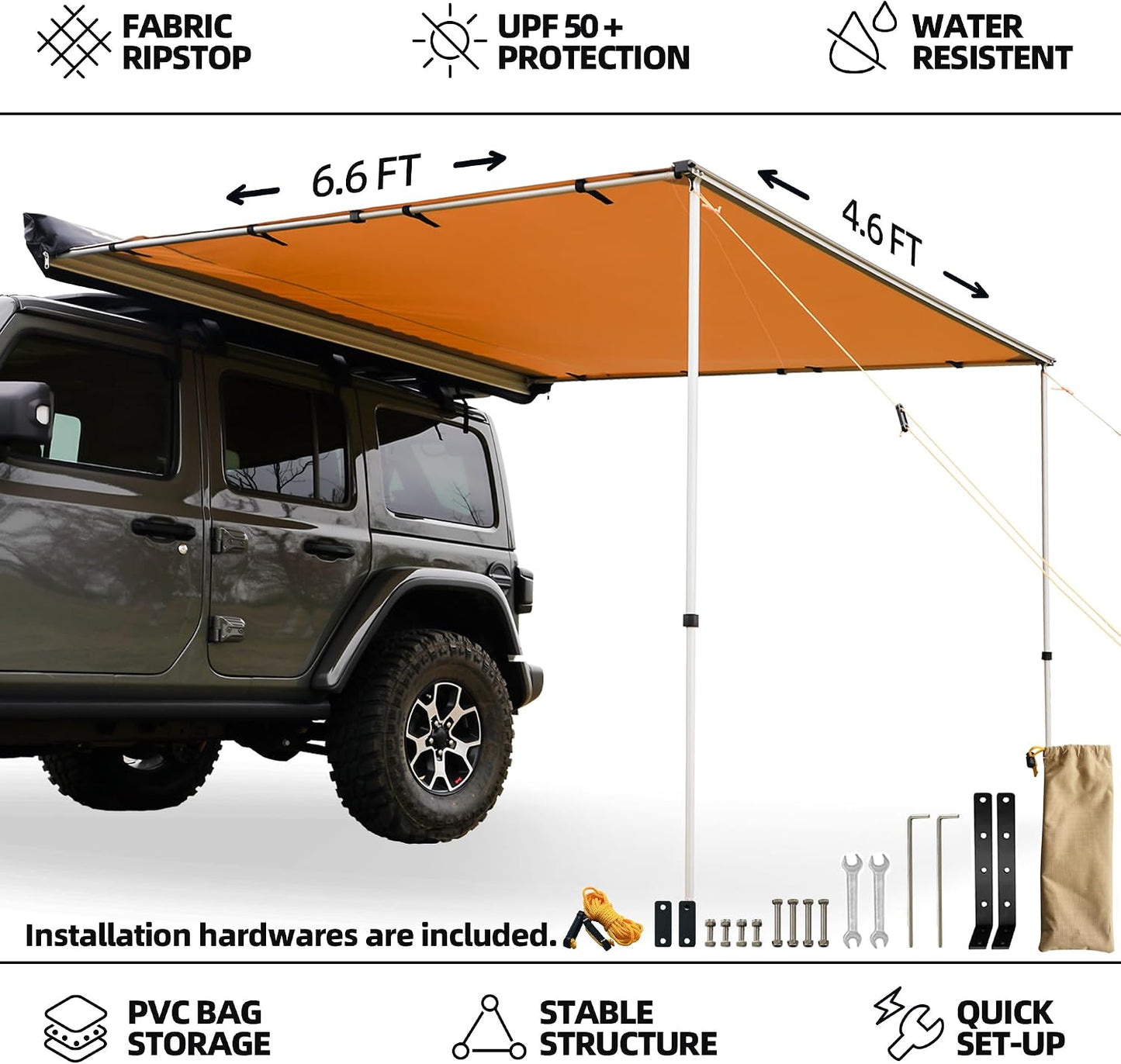 Toldo lateral retráctil UPF50 para Jeep/SUV 4.6x6.6pies