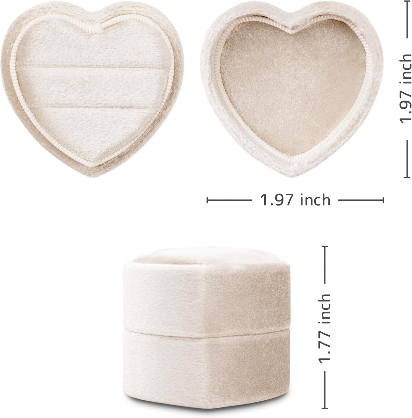 Caja anillos compromiso forma corazón 2 ranuras champán