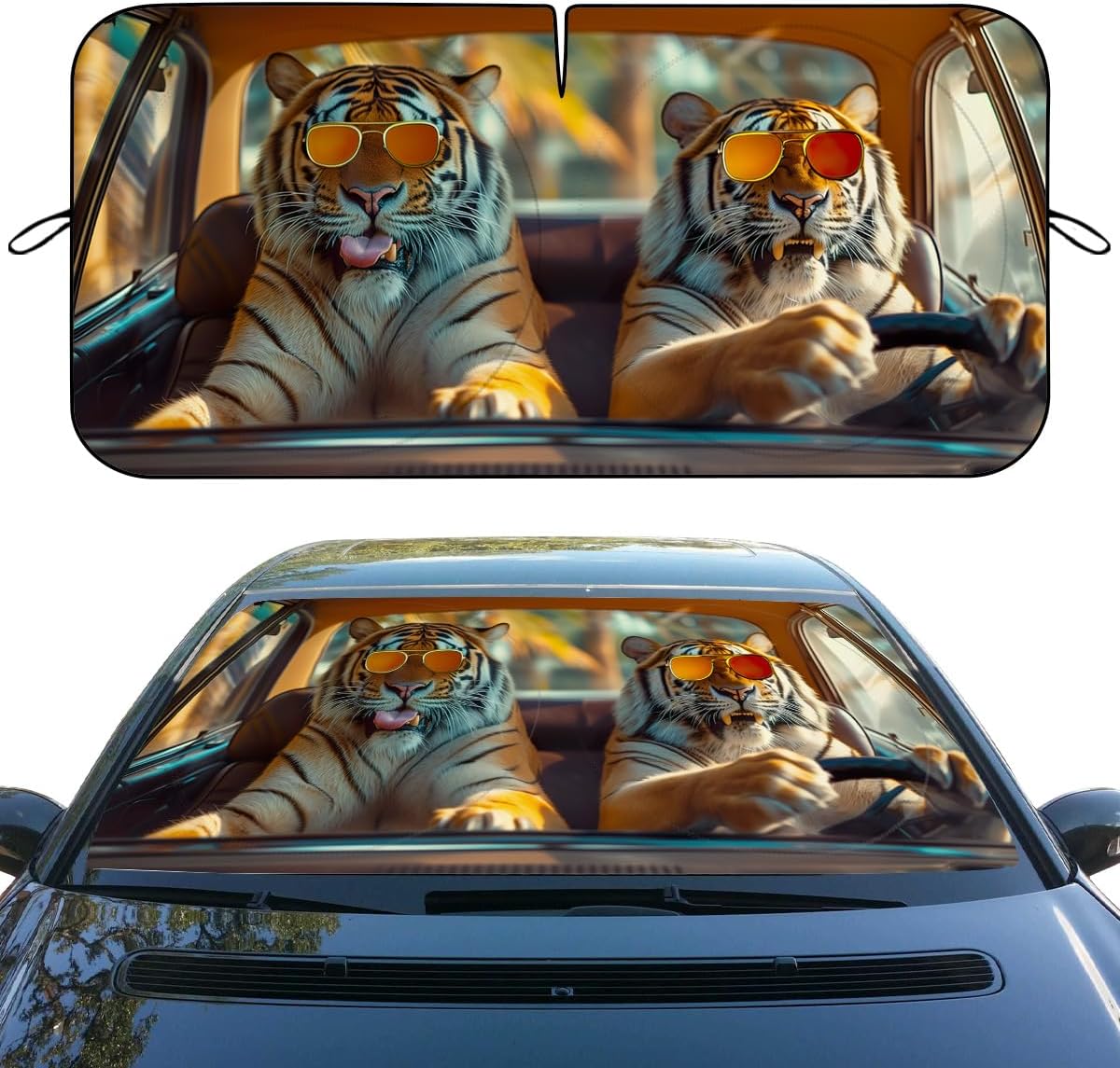 Parasol plegable para parabrisas 59x31.5" diseño tigre