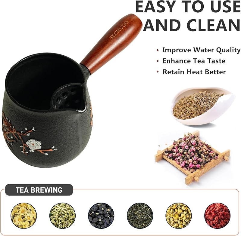 Tetera hierro fundido 20.3oz con taza té acero inox