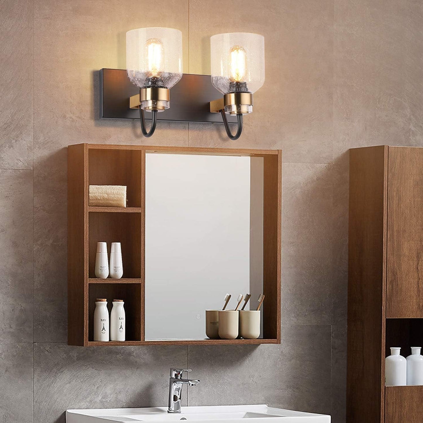 2 Luces Aplique Baño Negro Dorado Iluminación Espejo