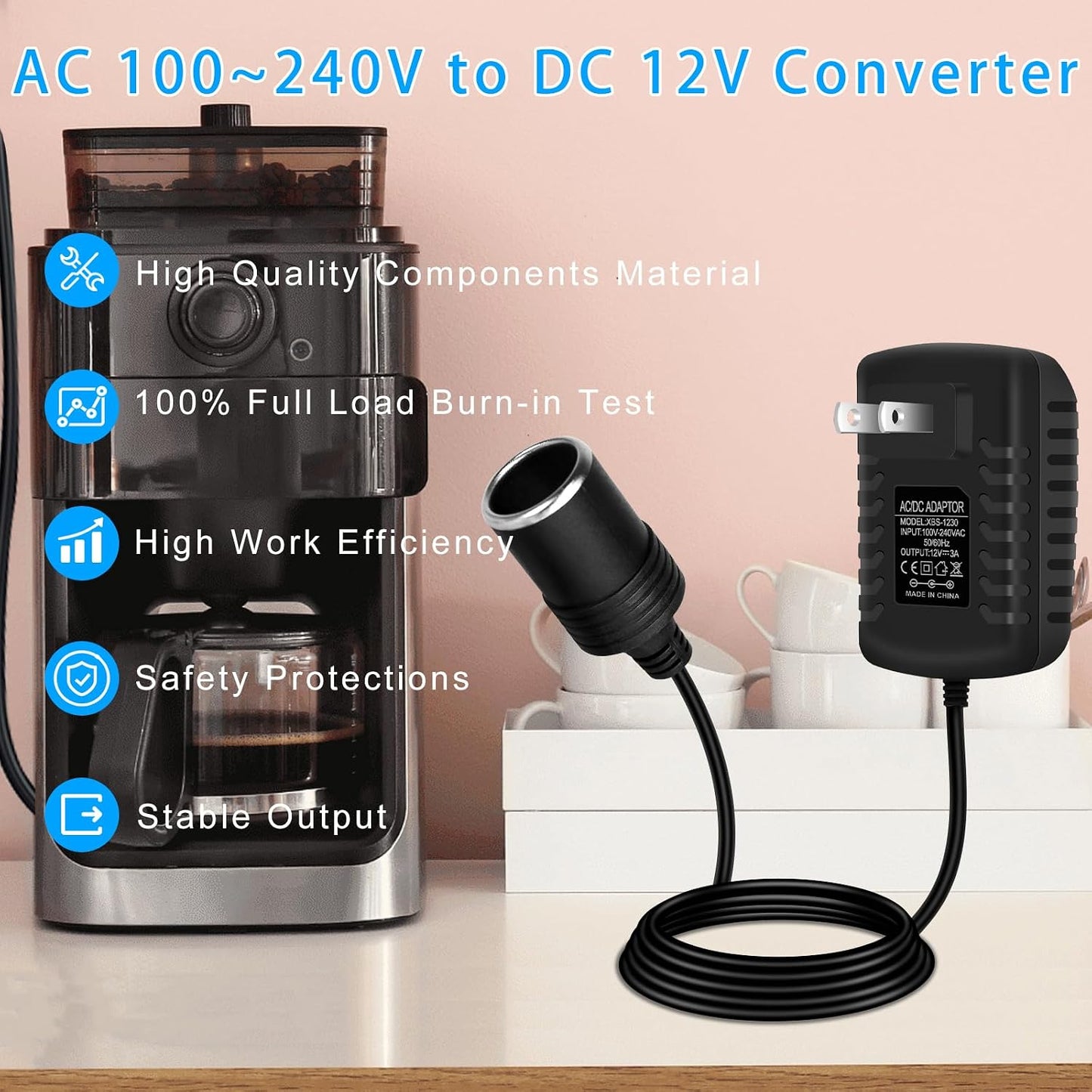 Convertidor CA a CC 12V 36W para coche enchufe pared