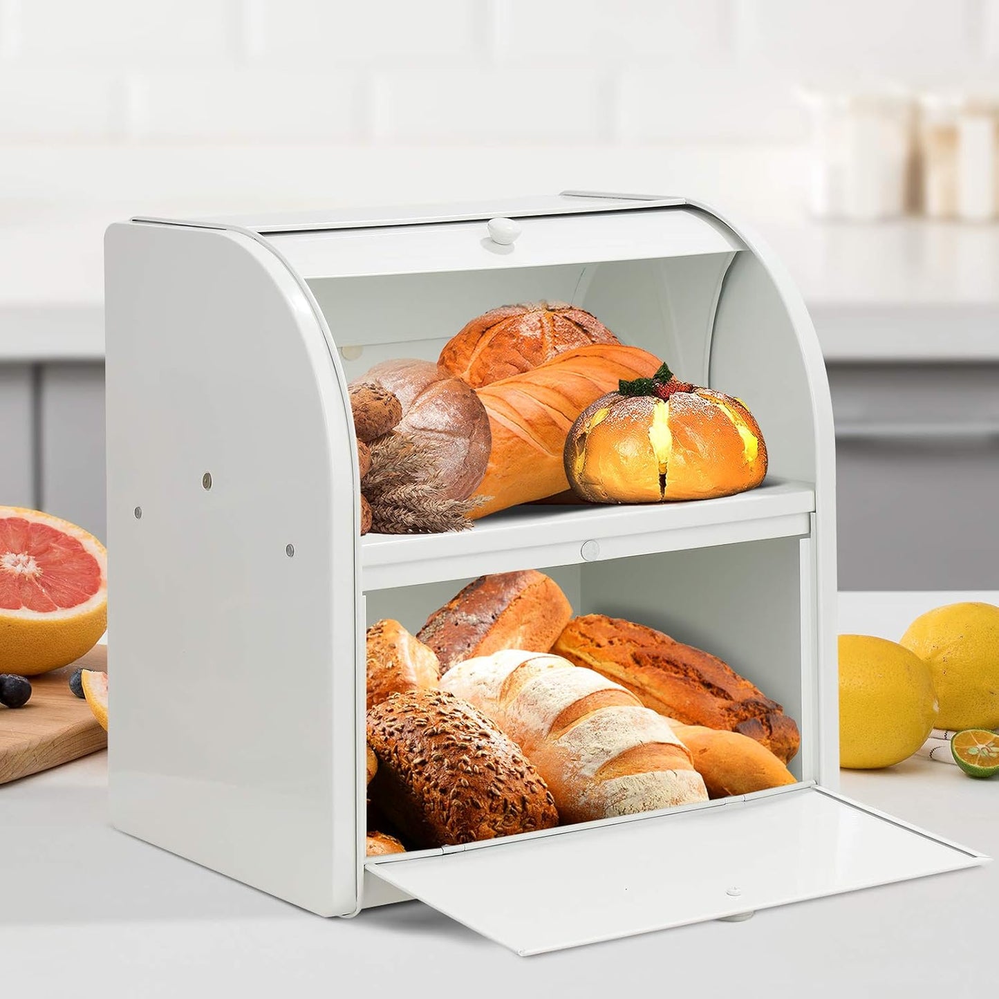Panera metal cocina soporte pan capacidad 2 panes blanco