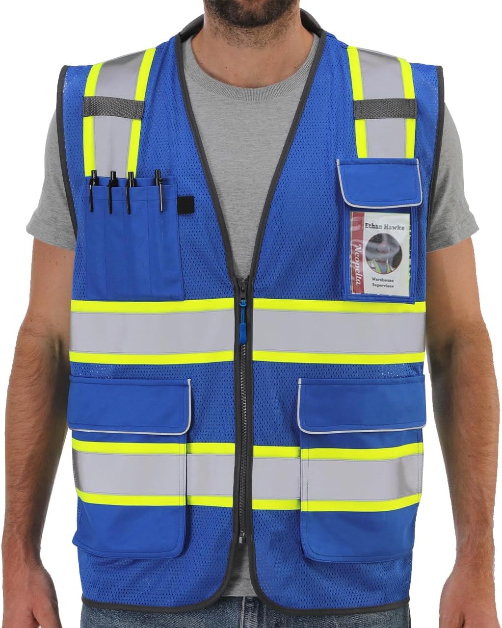 Chaleco seguridad reflectante malla azul ribete amarillo 2X