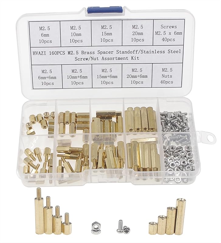 Separador M2.5 latón 160pzas kit tornillos inox