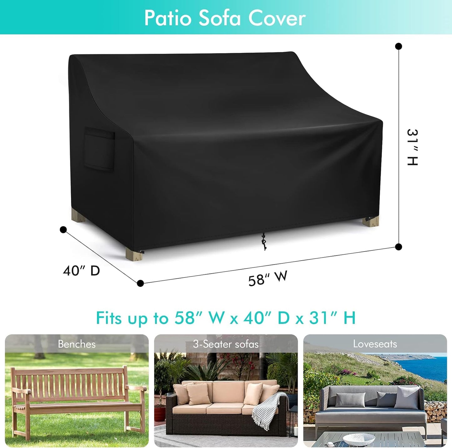 Funda impermeable sofá biplaza exterior 58" ventilación