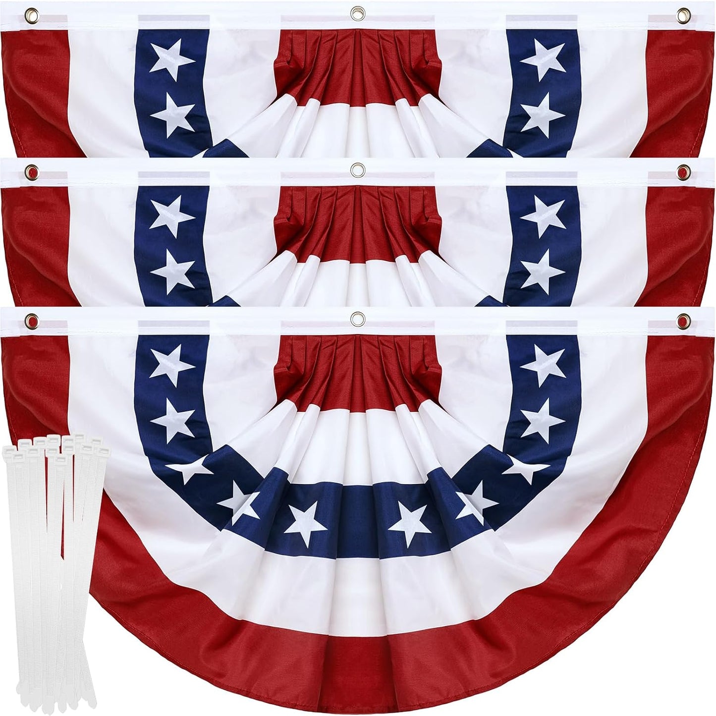 3 Banderas Americanas Plisadas 3x6ft Ojales Latón