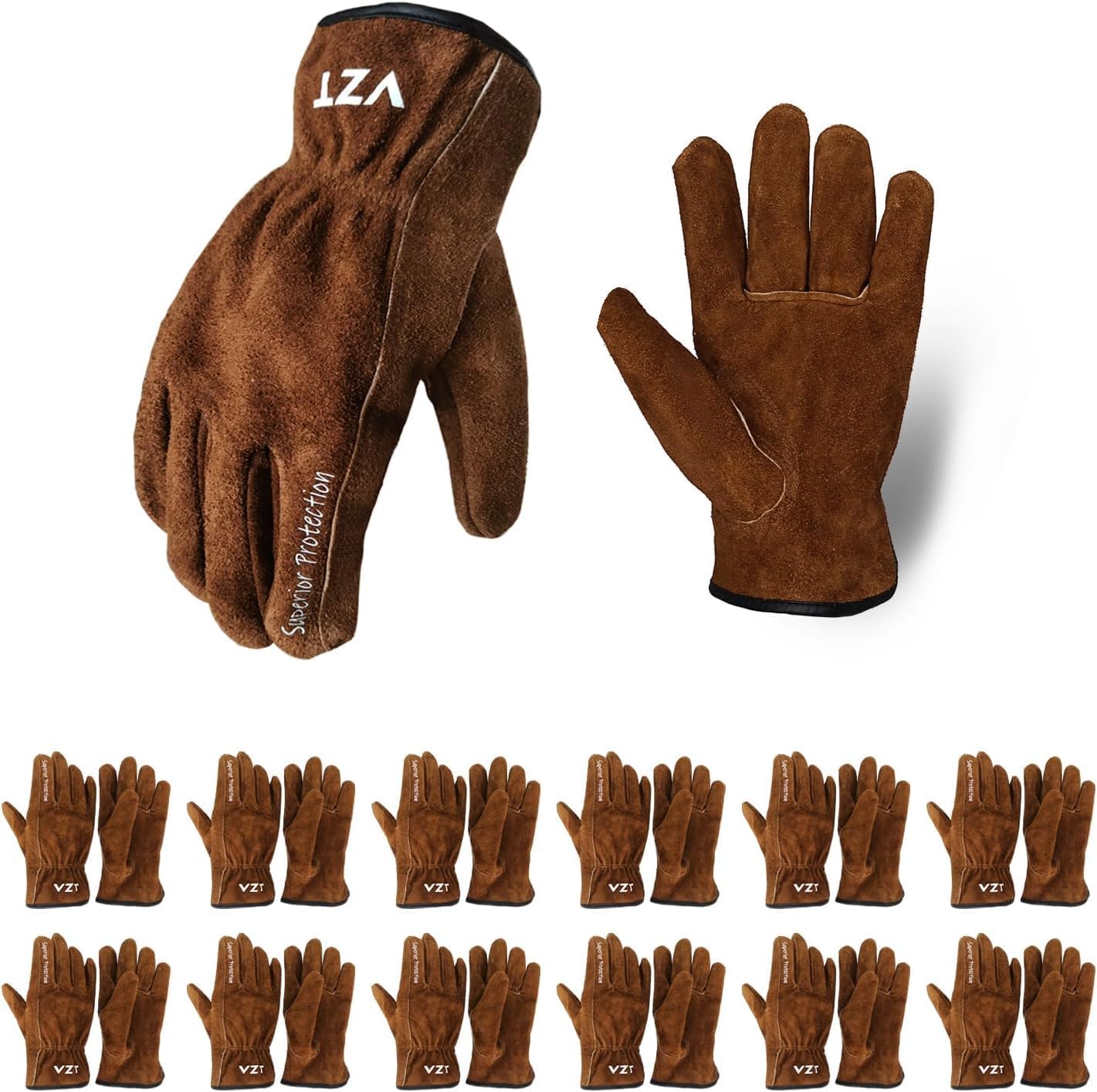 12 Pzas Guantes Cuero Trabajo Hombre Mujer XL Resistente