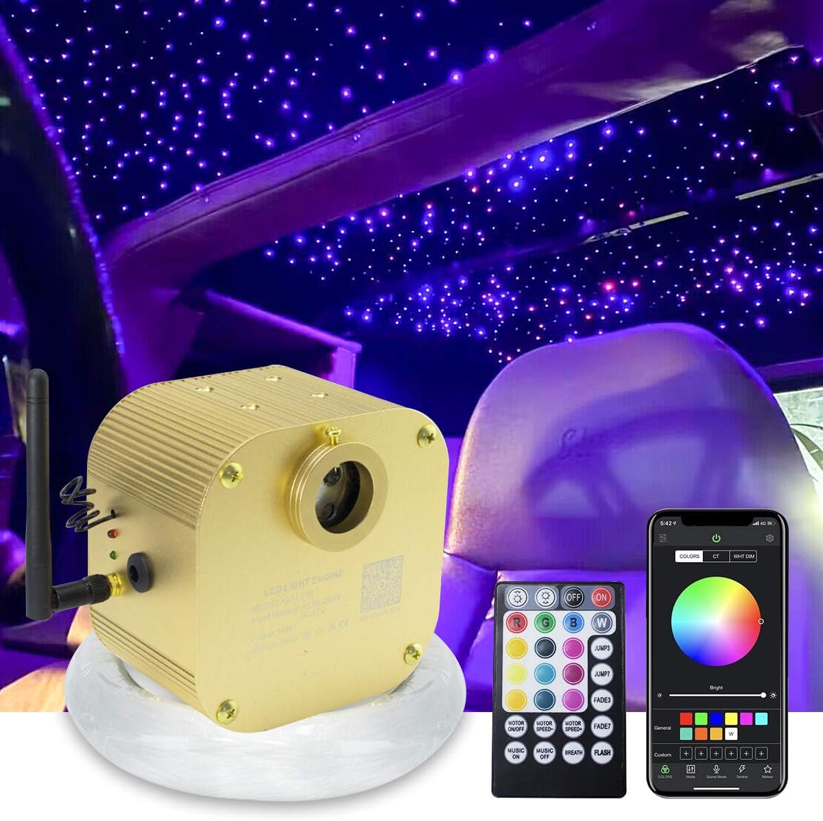 Kit proyección estrellas techo fibra óptica LED RGBW