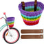Cesta bicicleta niño tejida a mano morado 2 correas cuero